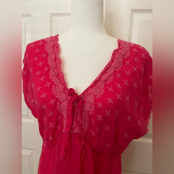 Johnny Was Pink VNeck Empire waist Short Sleeve Blouse Size Large - Picture 2 of 8